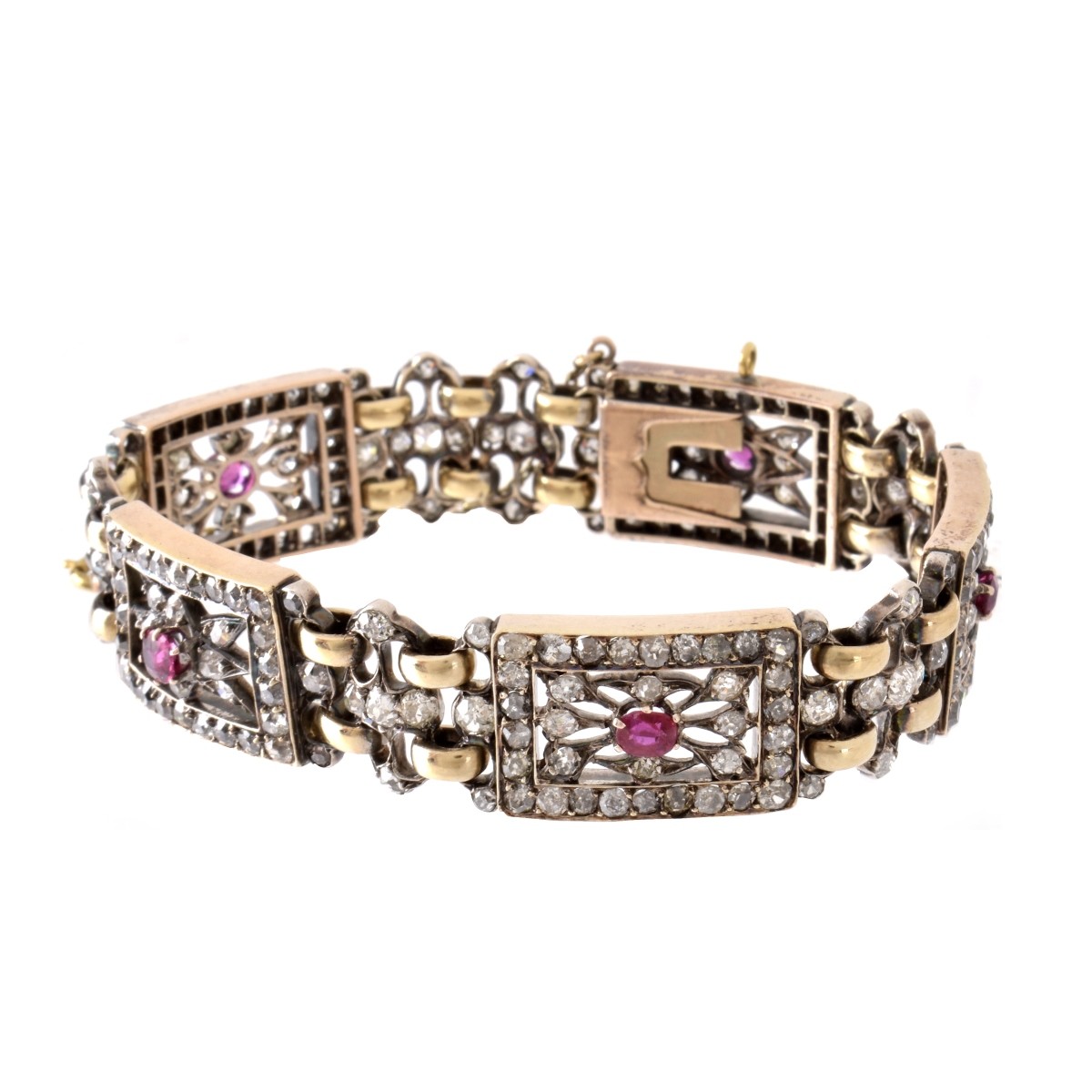 Diamond, Ruby, 18K and Silver Bracelet