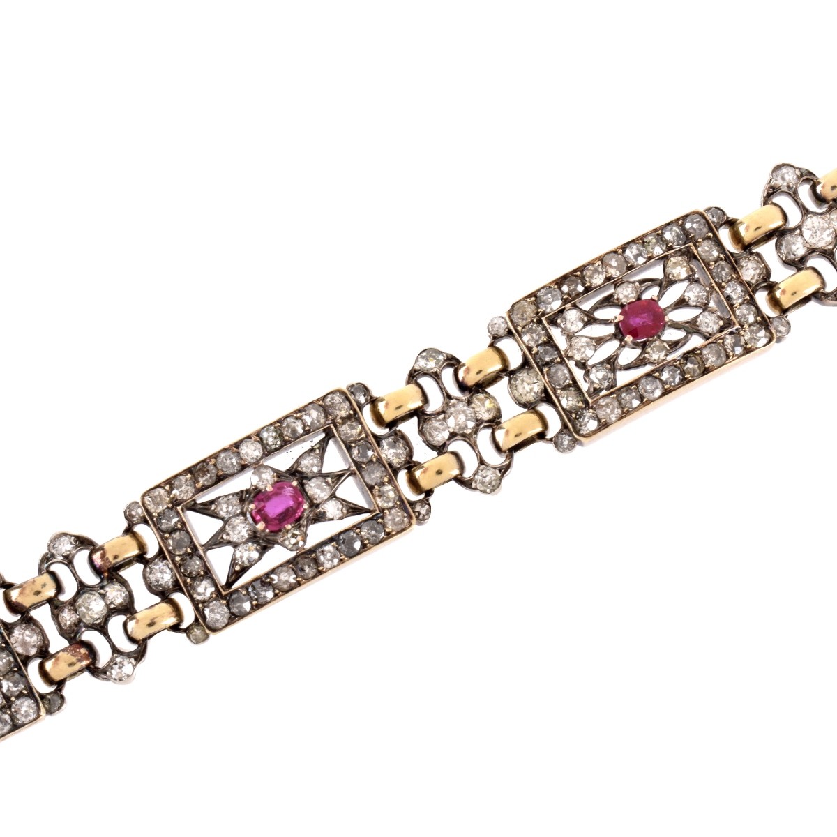 Diamond, Ruby, 18K and Silver Bracelet