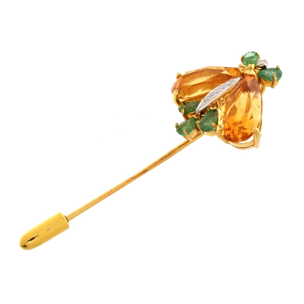 Citrine, Emerald, Diamond and 14K Pin