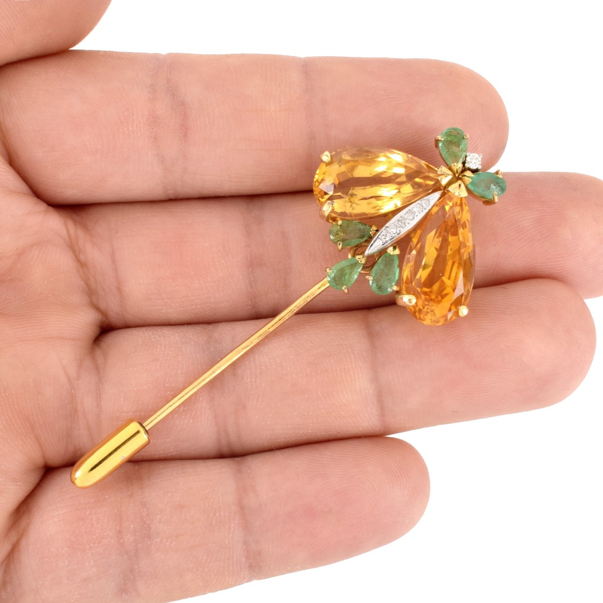 Citrine, Emerald, Diamond and 14K Pin