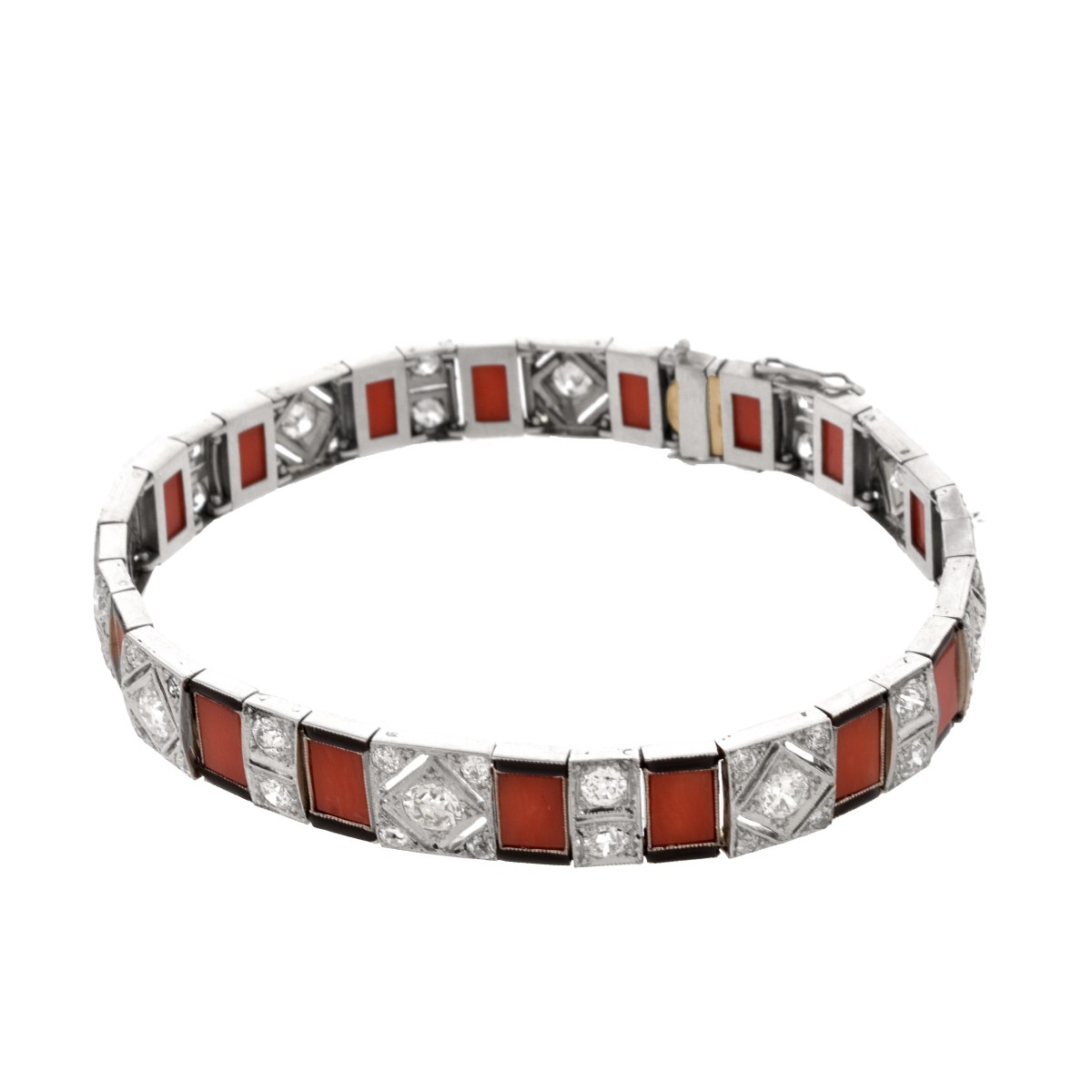 Art Deco Diamond and Coral Bracelet