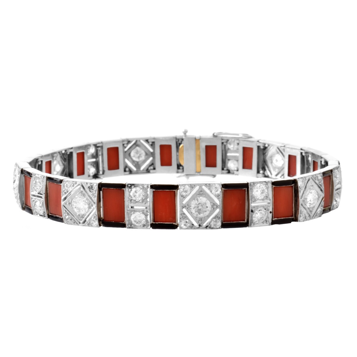 Art Deco Diamond and Coral Bracelet