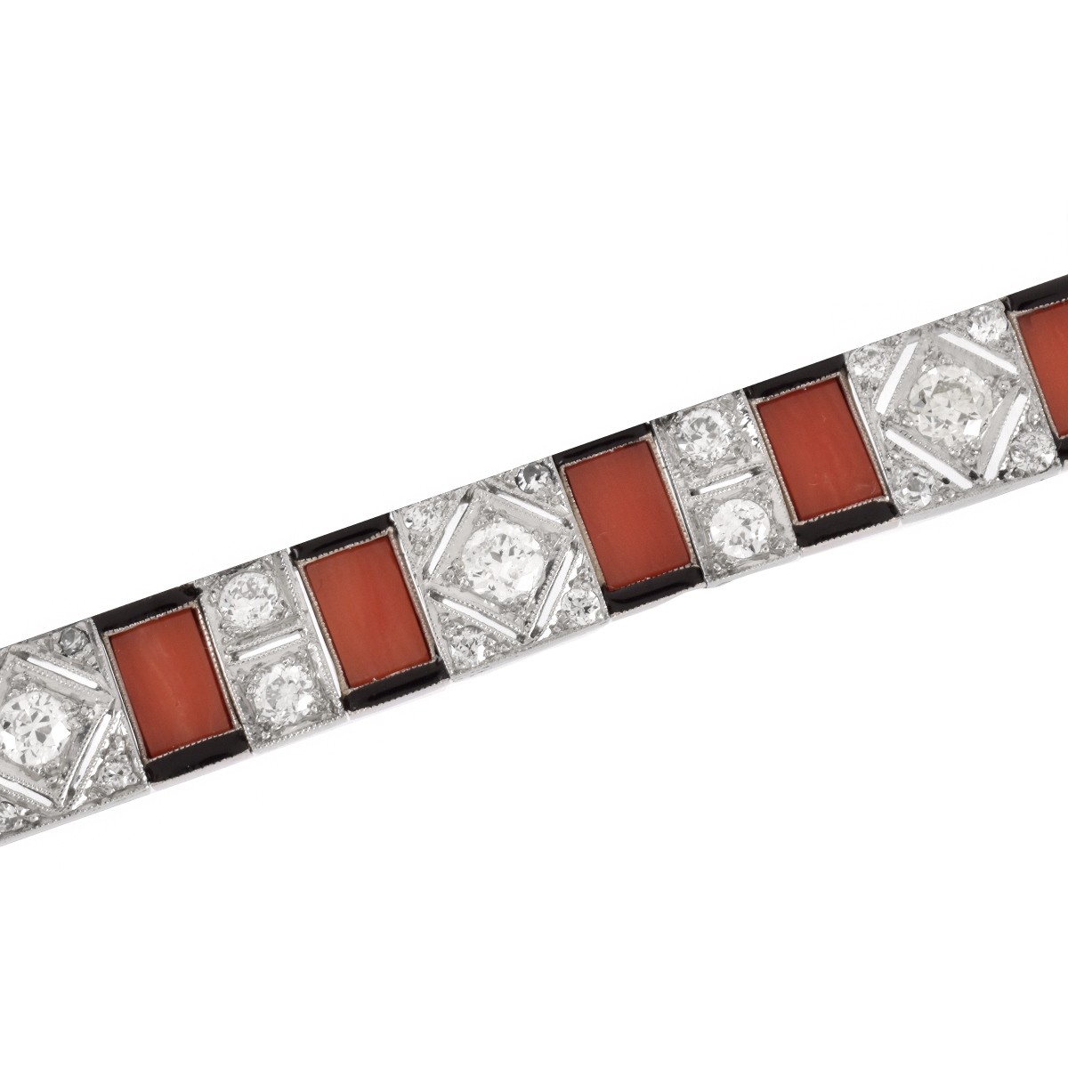 Art Deco Diamond and Coral Bracelet