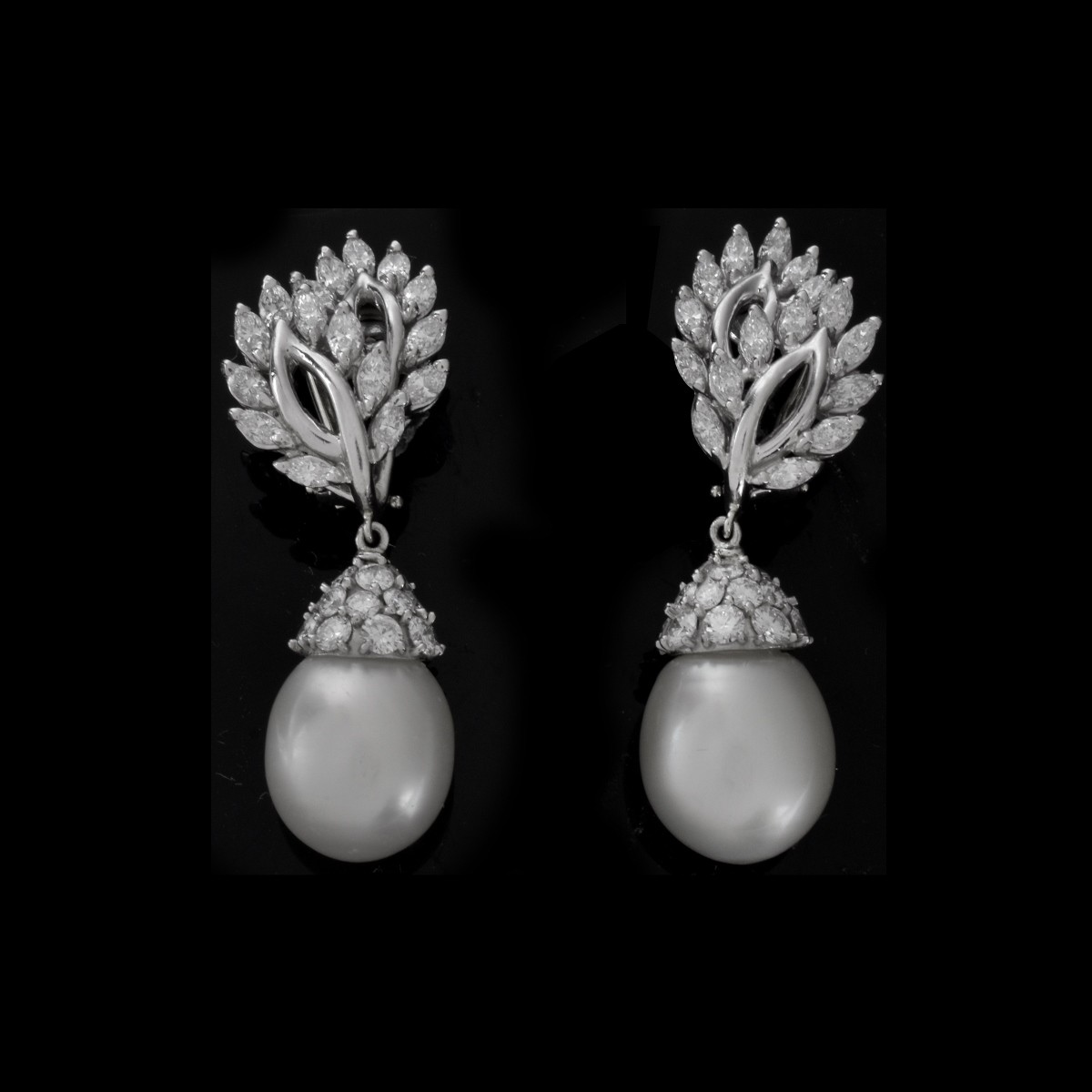 Diamond, Pearl and Platinum Earrings