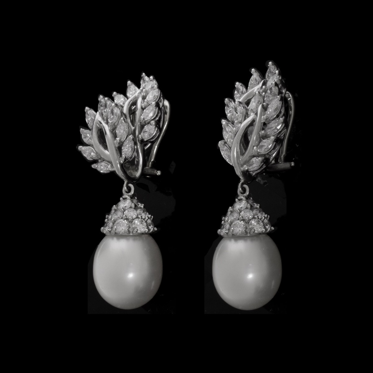 Diamond, Pearl and Platinum Earrings