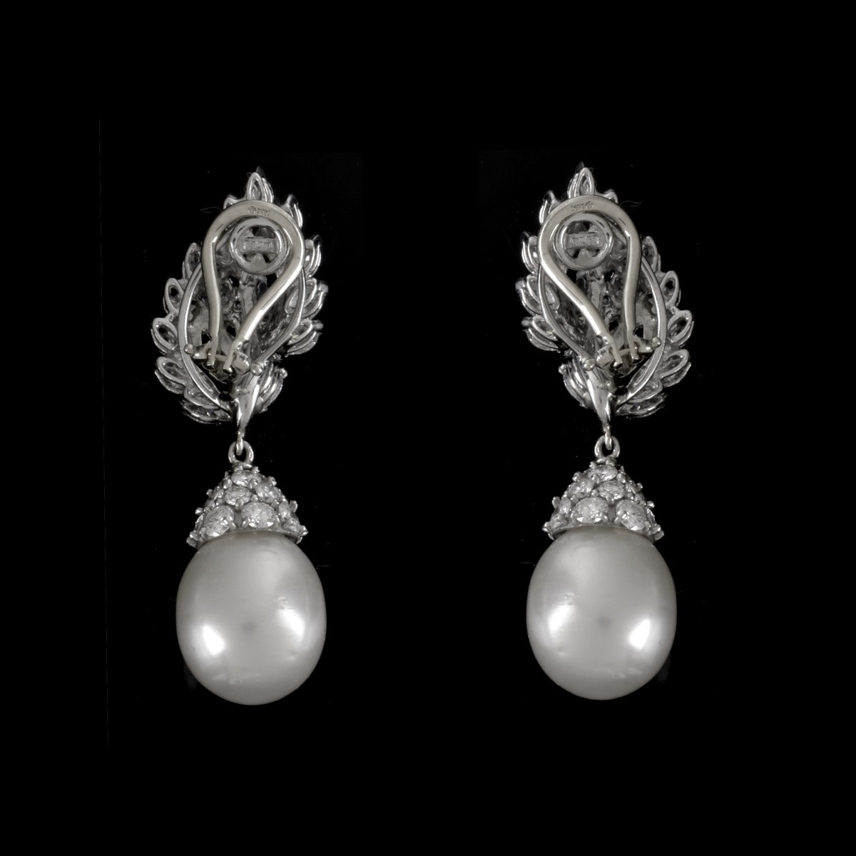 Diamond, Pearl and Platinum Earrings