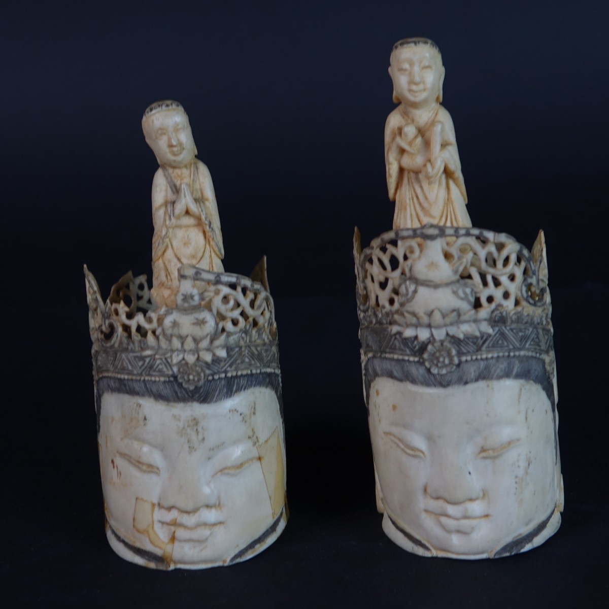 Two (2) Antique Chinese Carved Heads