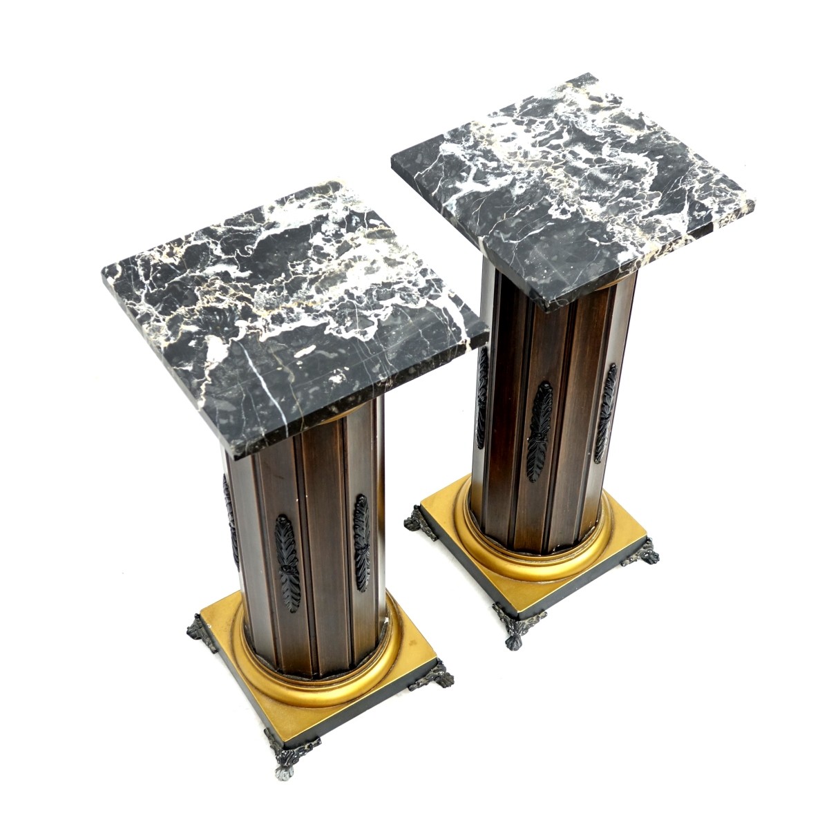 Pair of Neoclassical Style Marble Top Pedestals