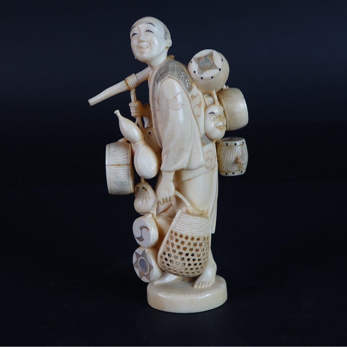 19th C. Japanese Basket Seller Figurine