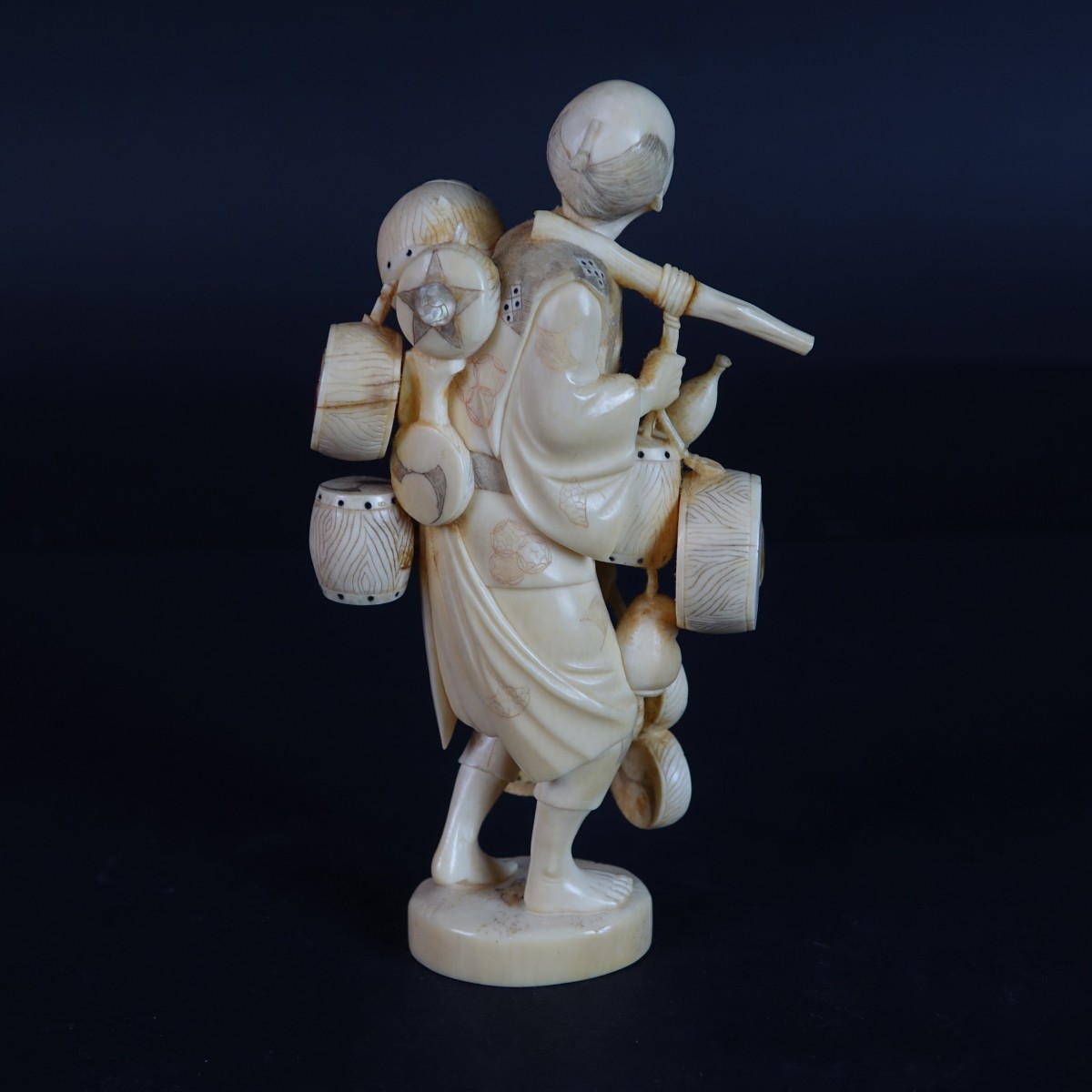 19th C. Japanese Basket Seller Figurine