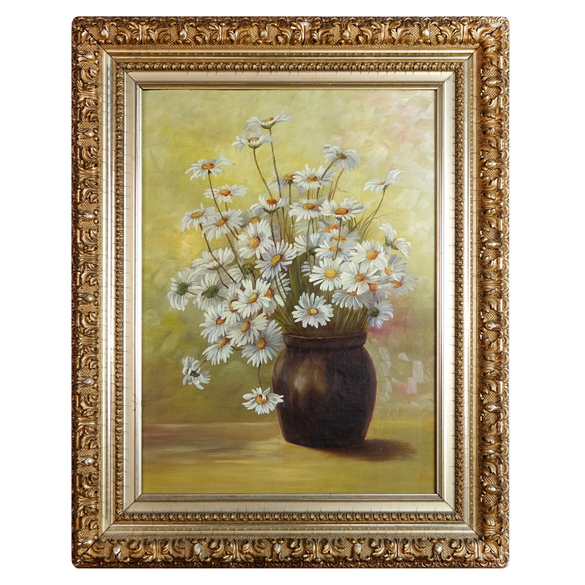 Antique Oil on Canvas "Still Life Daisies"