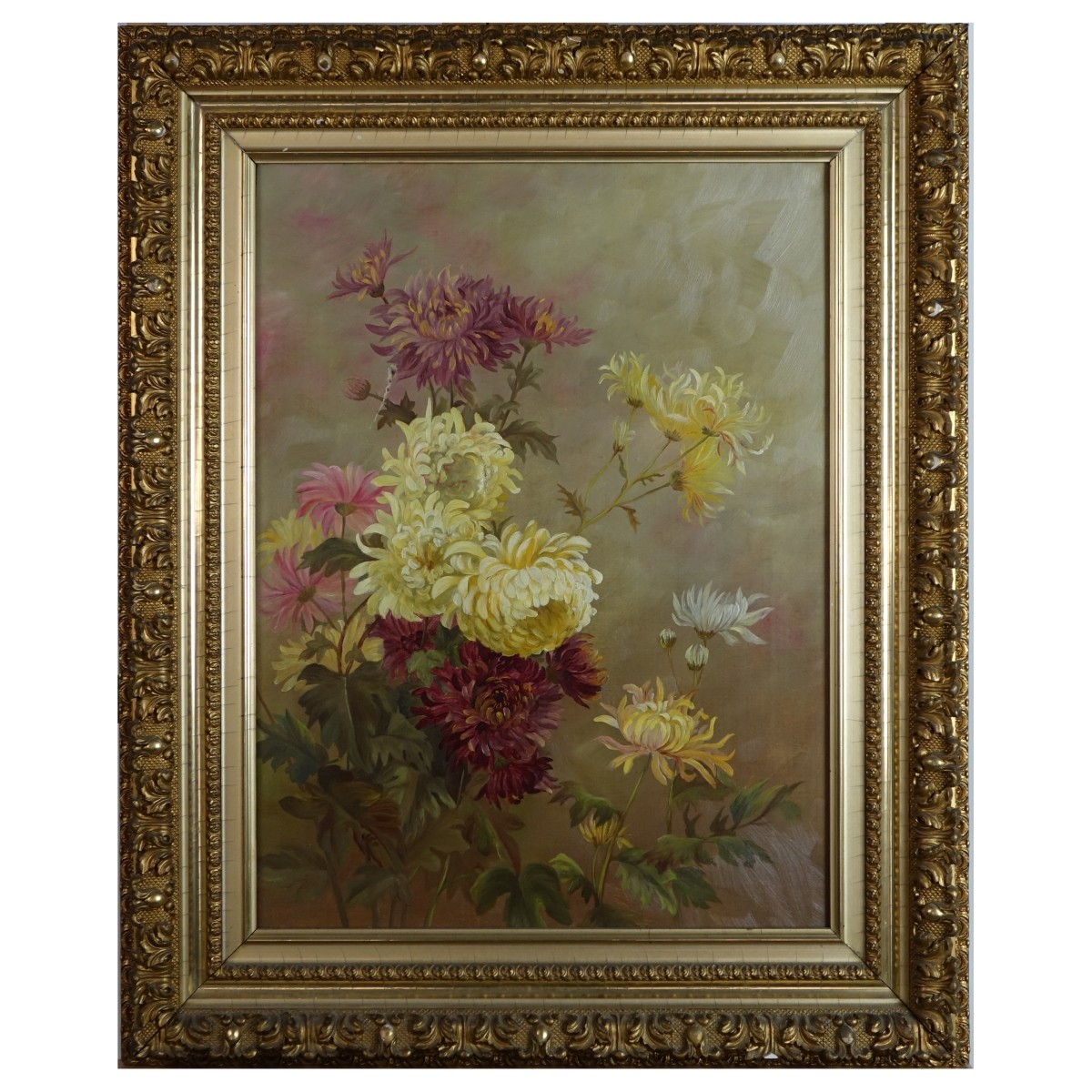 Antique Oil on Canvas "Still Life Flowers"