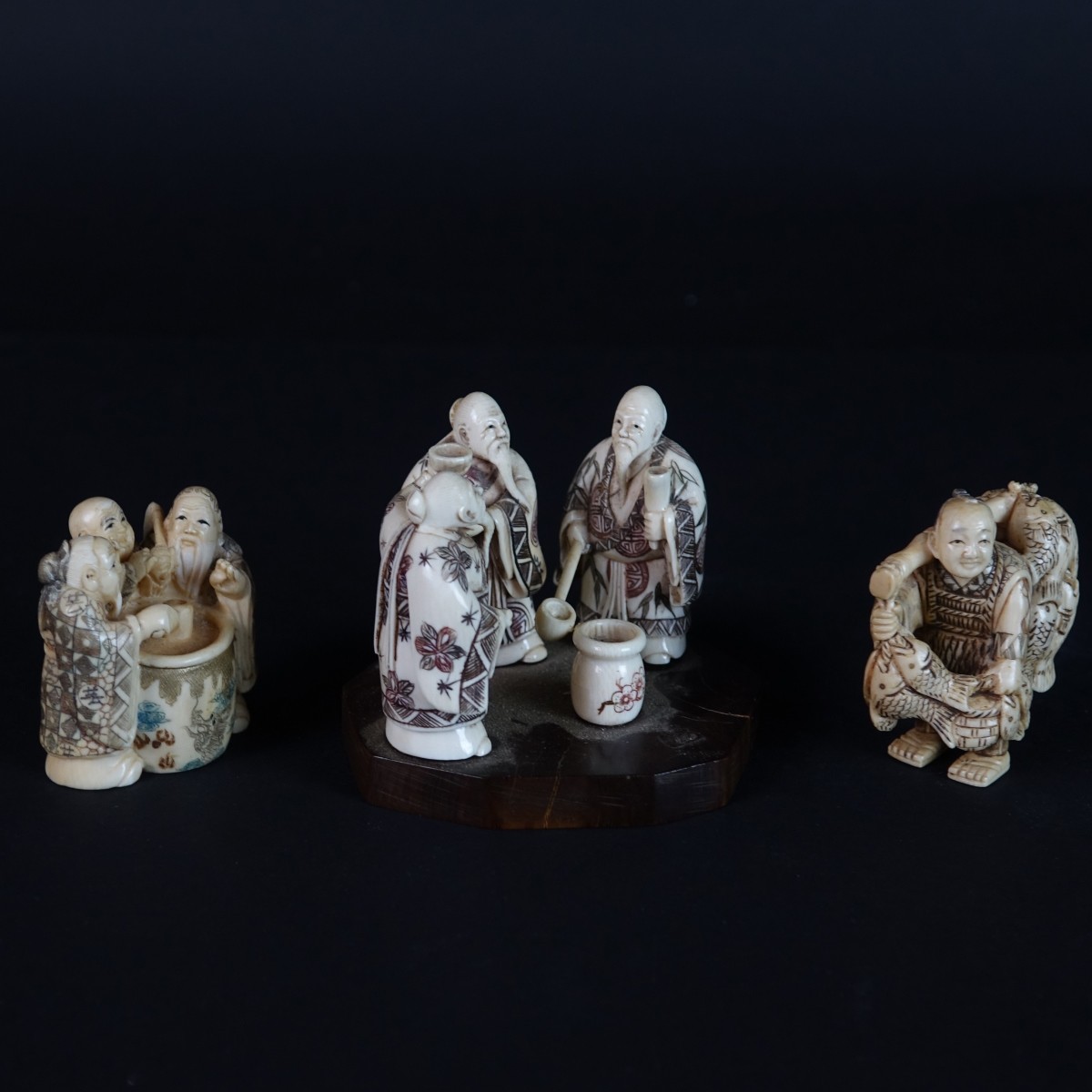 Three (3) Antique Japanese Carved Figurines
