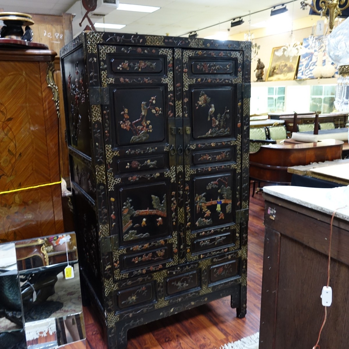 Antique Chinese Black Lacquered & MOP Cabinet