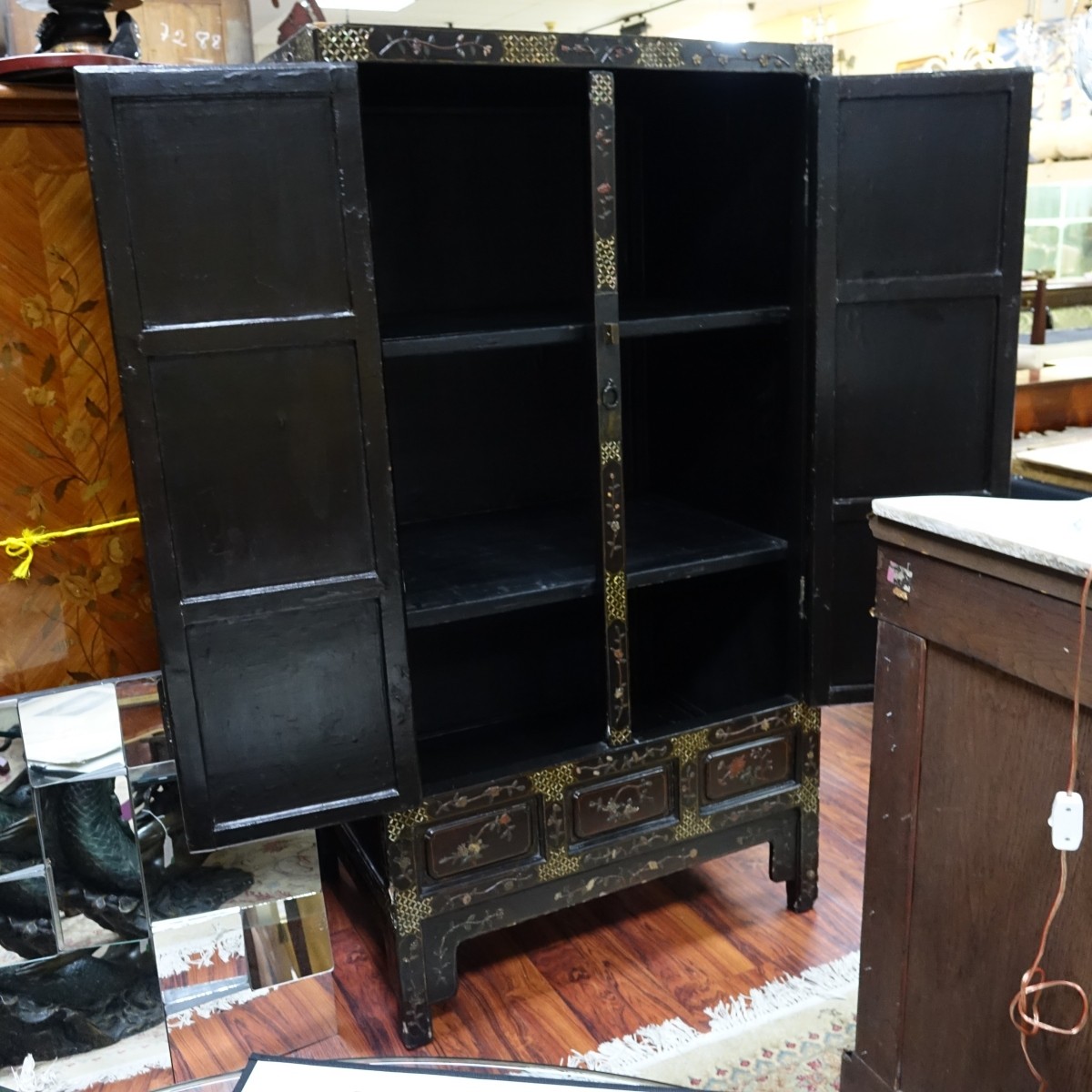 Antique Chinese Black Lacquered & MOP Cabinet