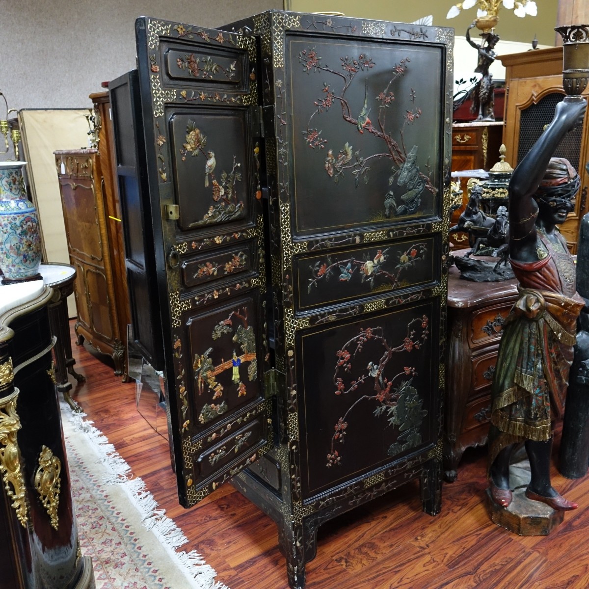 Antique Chinese Black Lacquered & MOP Cabinet