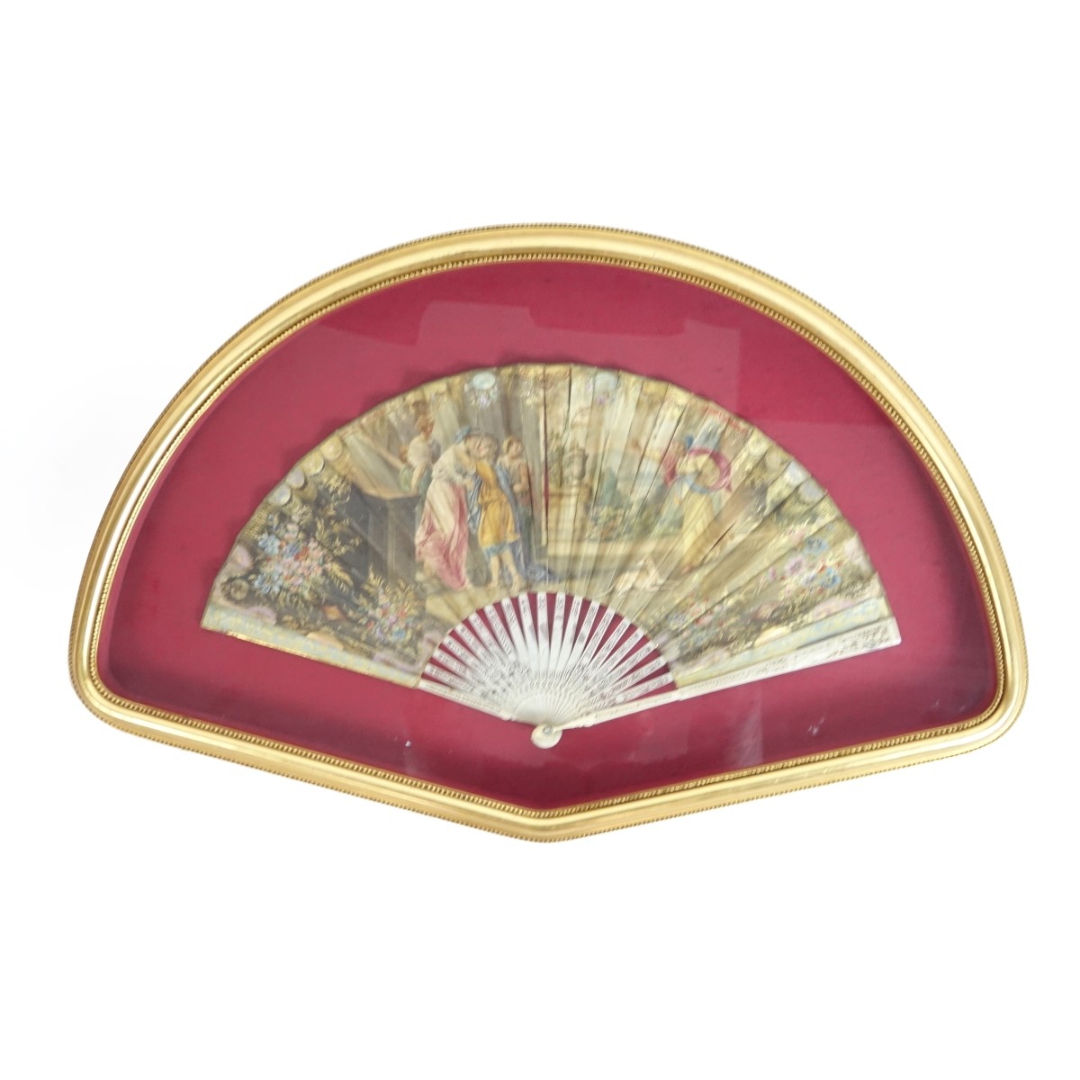 Antique Folding Fan in Giltwood Frame