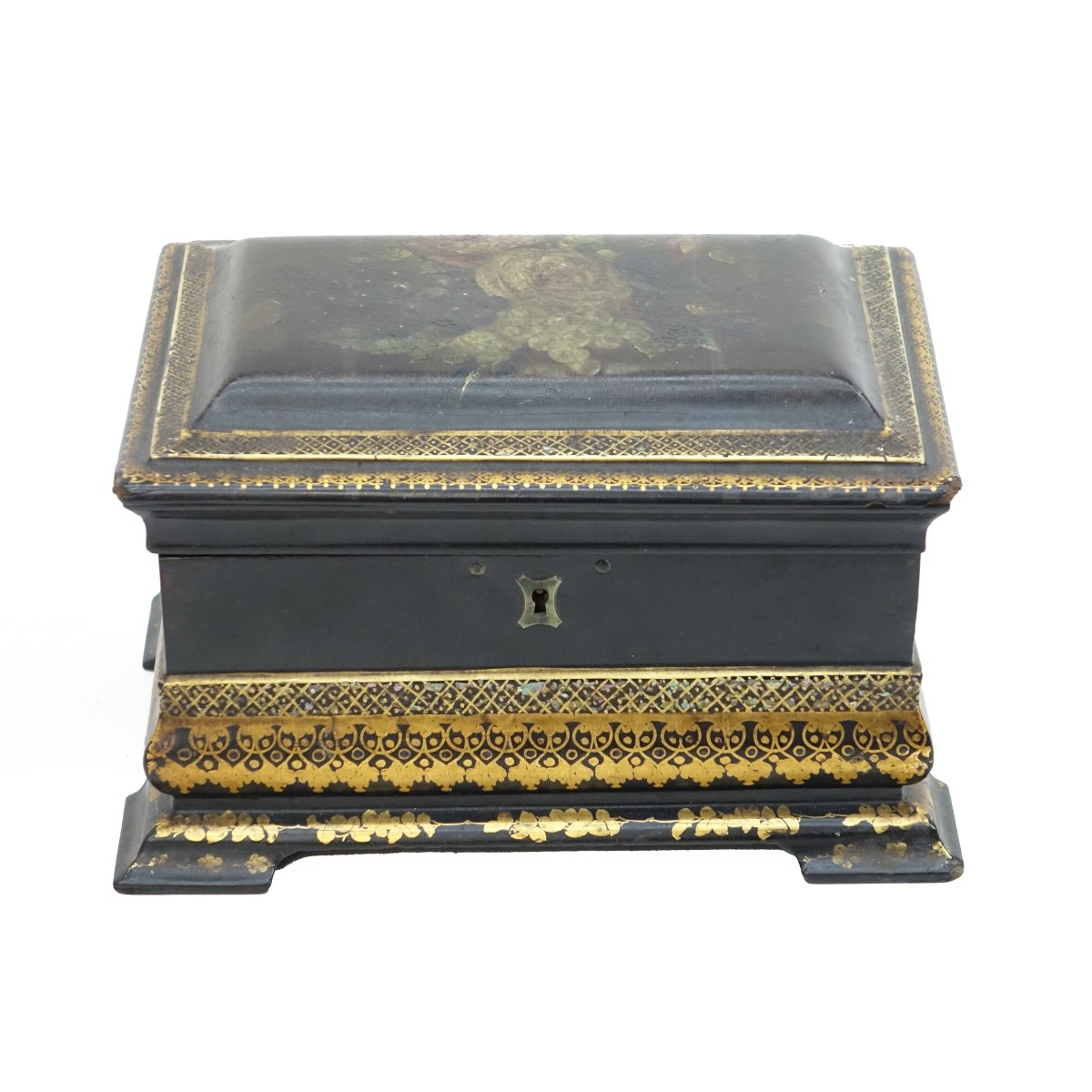 Antique English Black Lacquer Tea Caddy