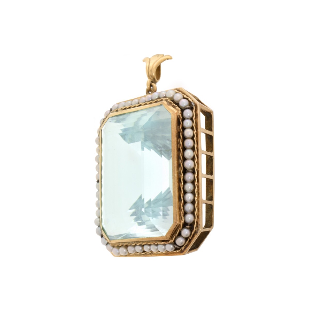 Aquamarine, Pearl and 14K Pendant