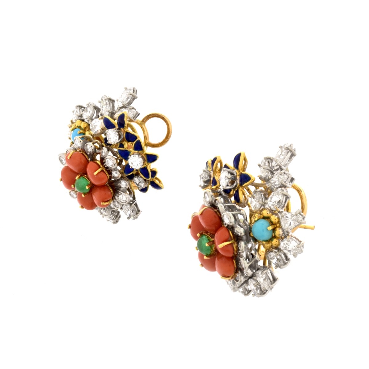 Diamond, Multi Gemstone and 18K Earrings