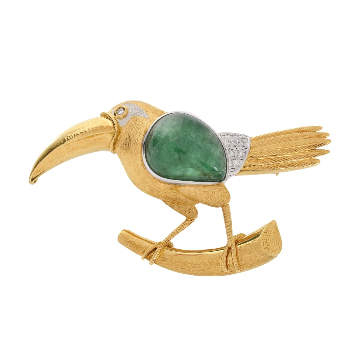 Emerald, Diamond and 18K Bird Brooch