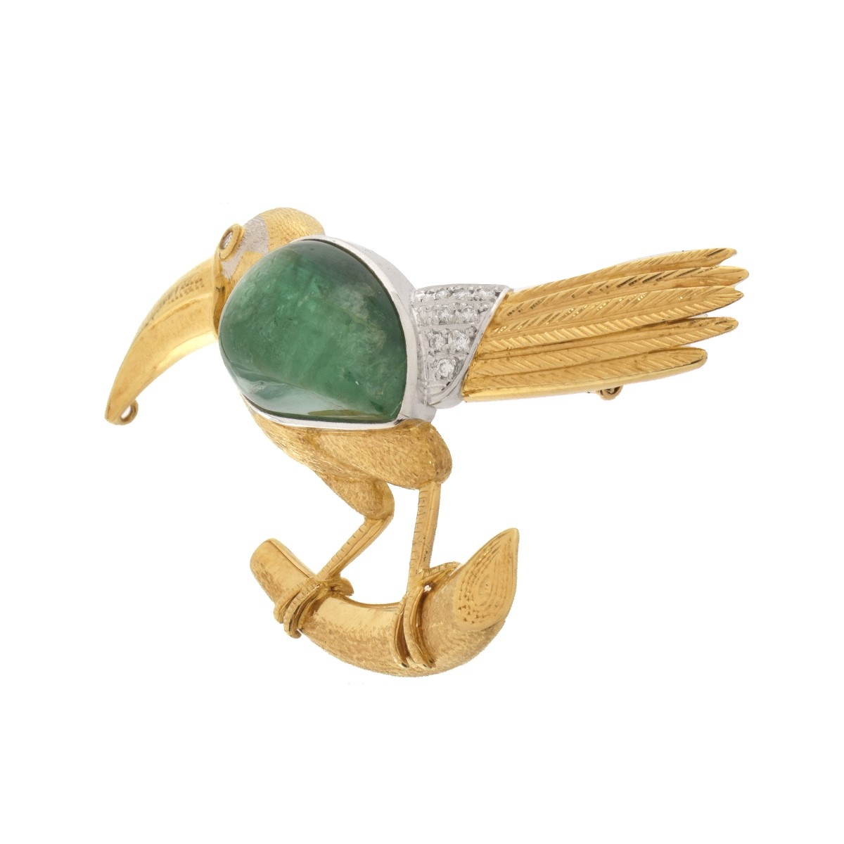 Emerald, Diamond and 18K Bird Brooch