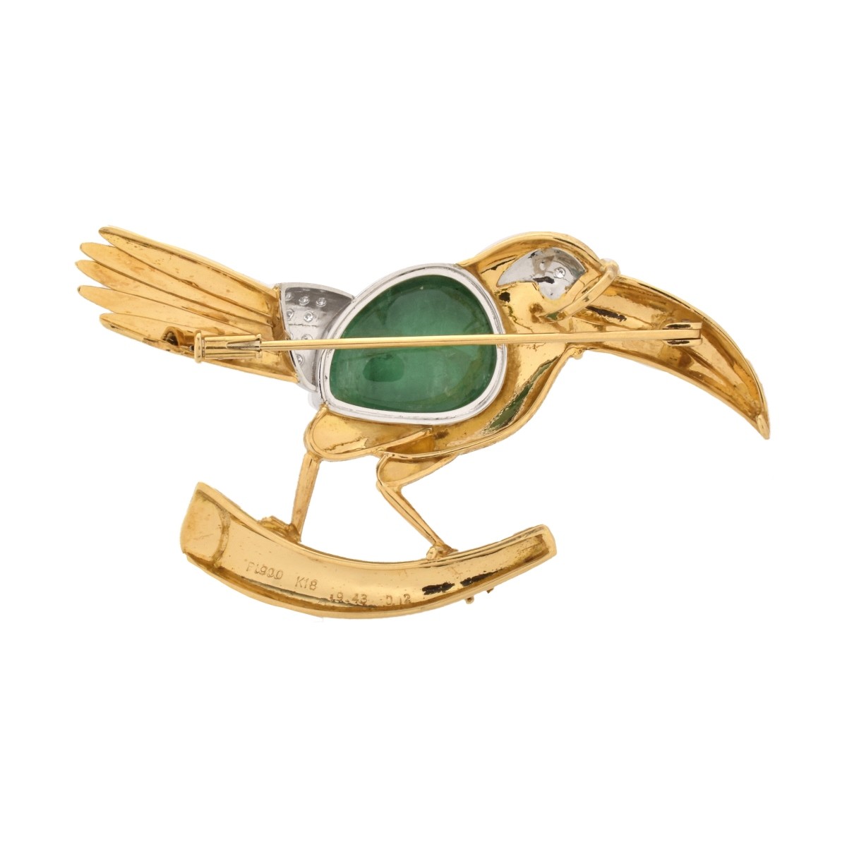 Emerald, Diamond and 18K Bird Brooch