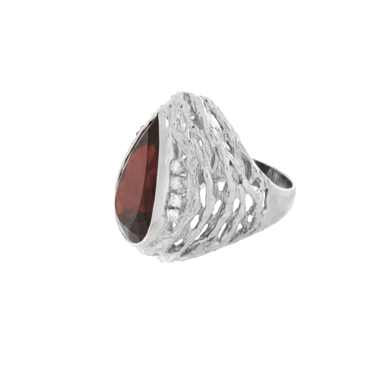 Garnet, Diamond and Platinum Ring