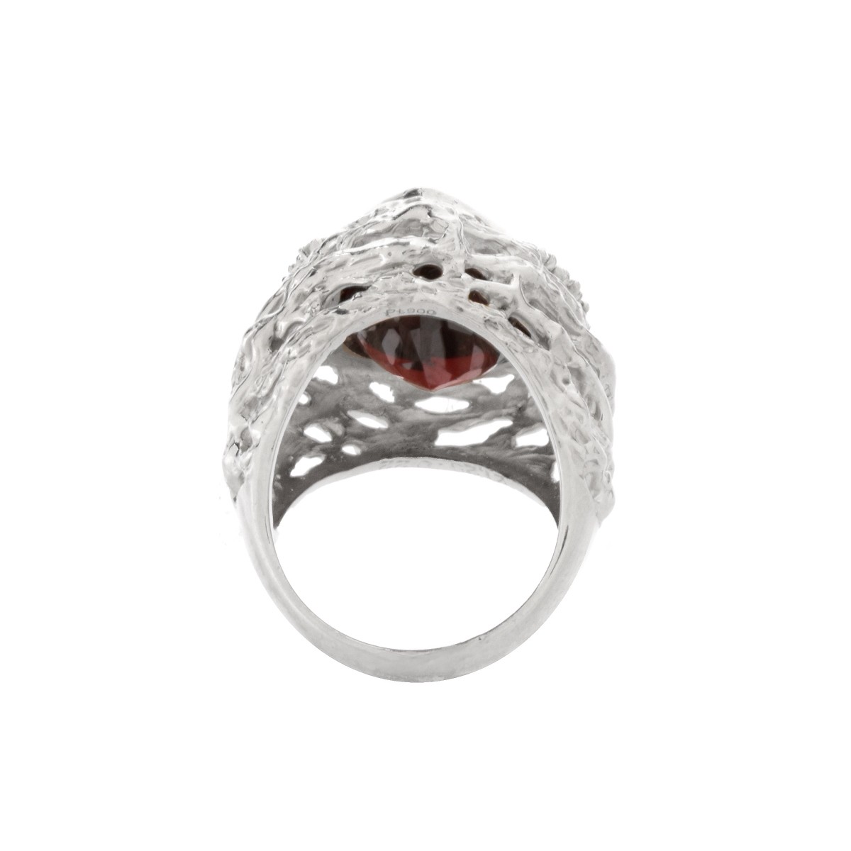 Garnet, Diamond and Platinum Ring