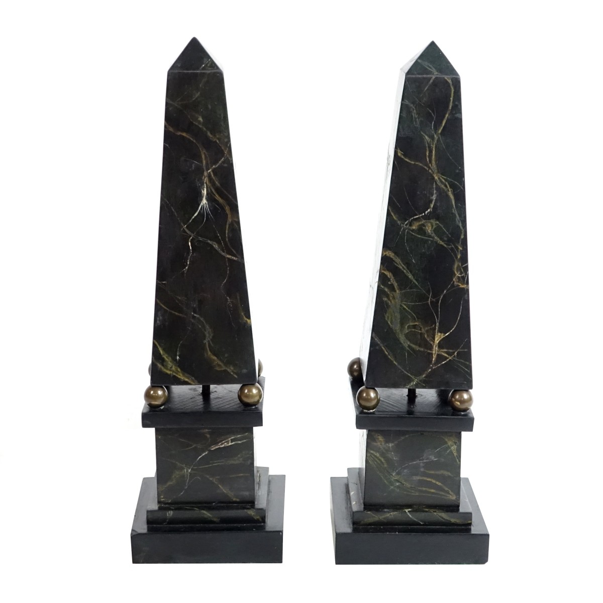 Pair of Slate and Bronze Obelisks