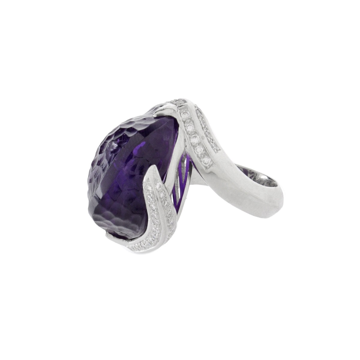 Amethyst, Diamond and Platinum Ring