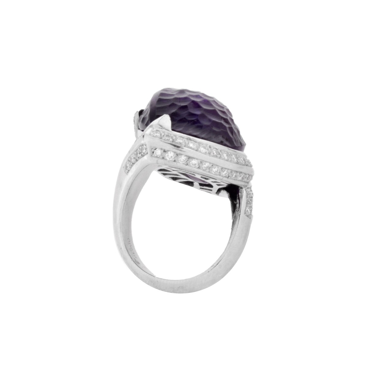 Amethyst, Diamond and Platinum Ring