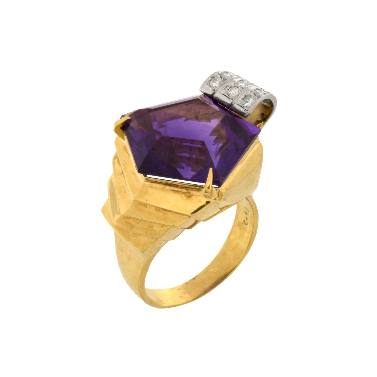 Amethyst, Diamond, 18K and Platinum Ring