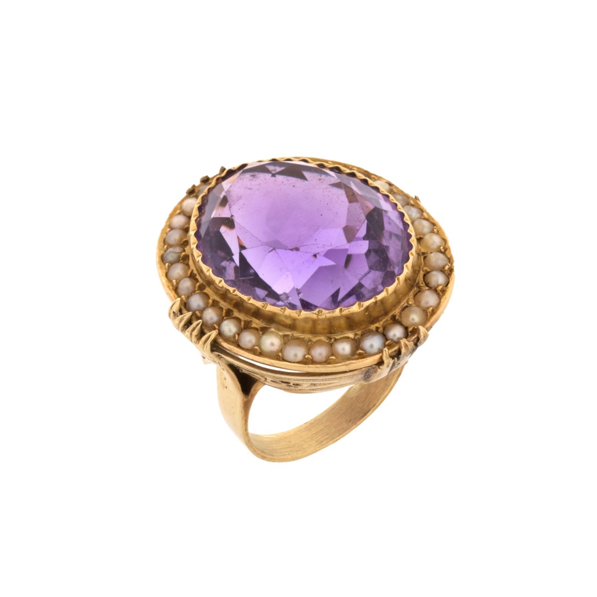 Amethyst, Pearl and 14K Ring