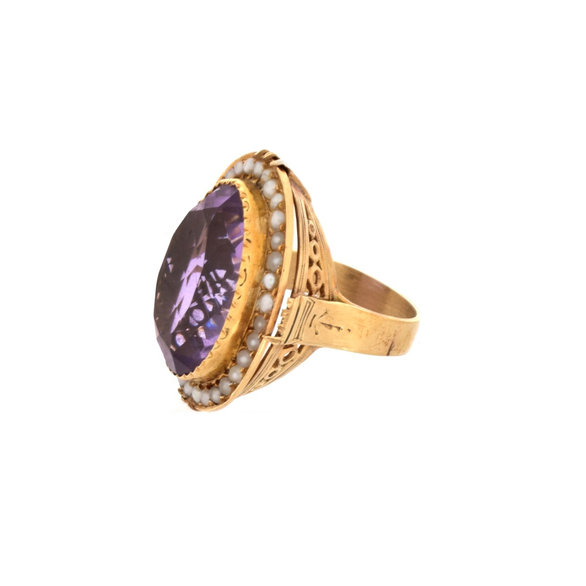 Amethyst, Pearl and 14K Ring