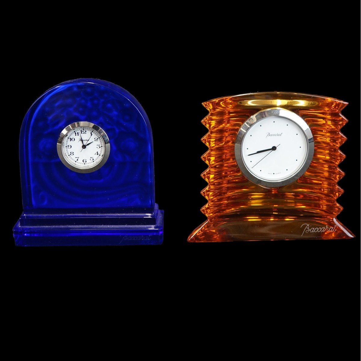 Two (2) Baccarat Miniature Crystal Clocks