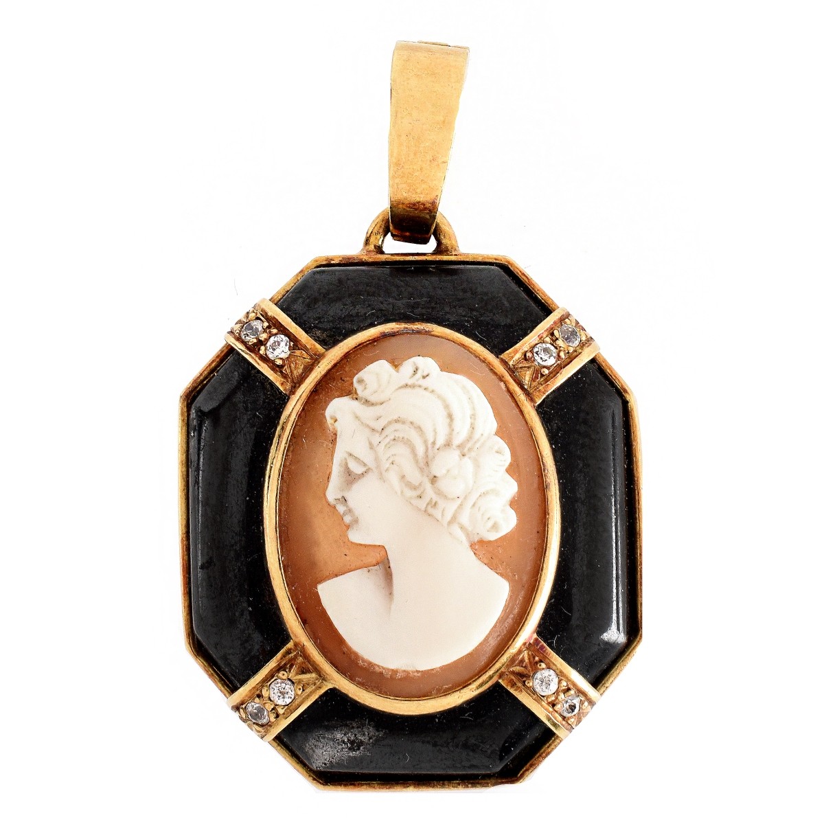 Vintage 14K, Diamond Cameo Pendant