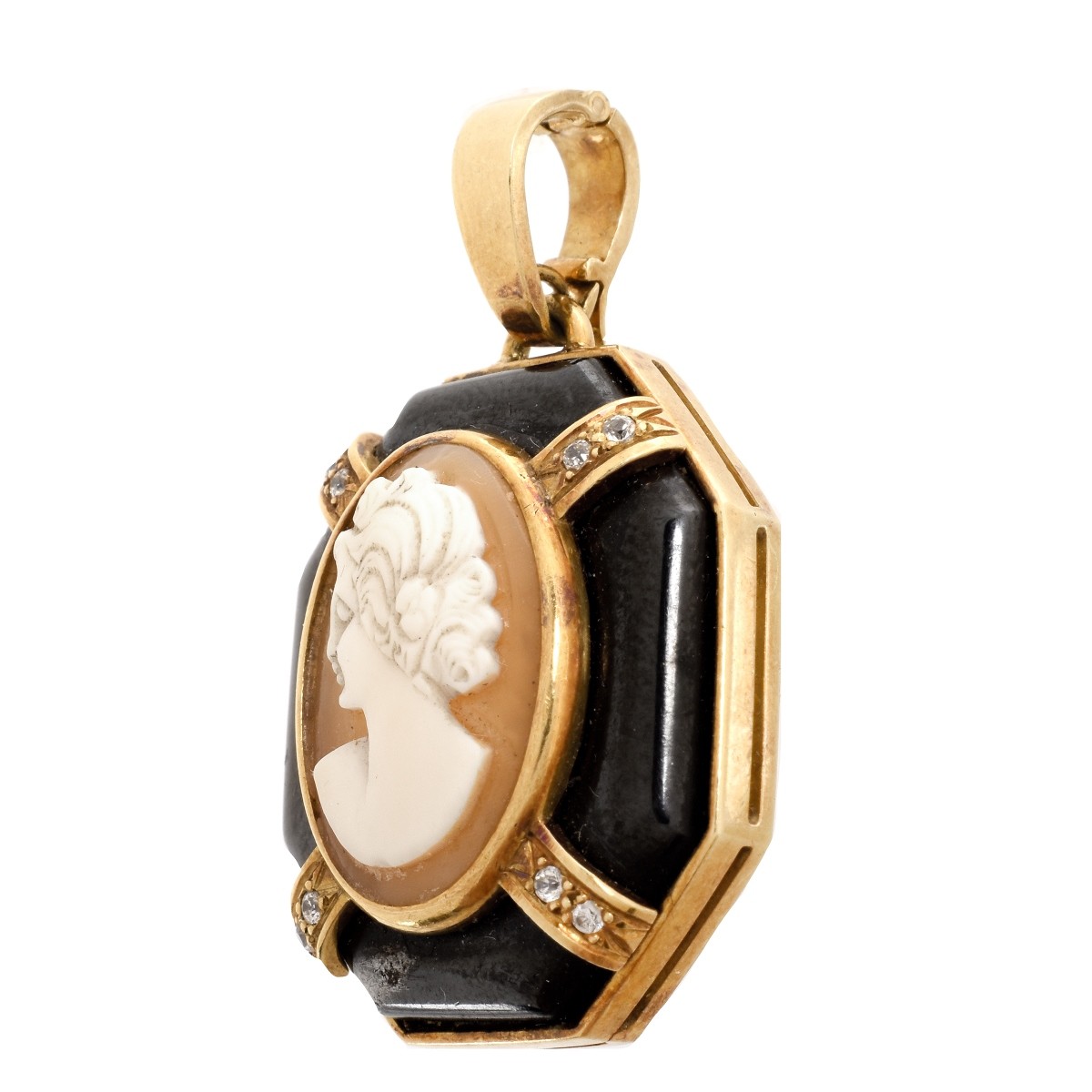 Vintage 14K, Diamond Cameo Pendant