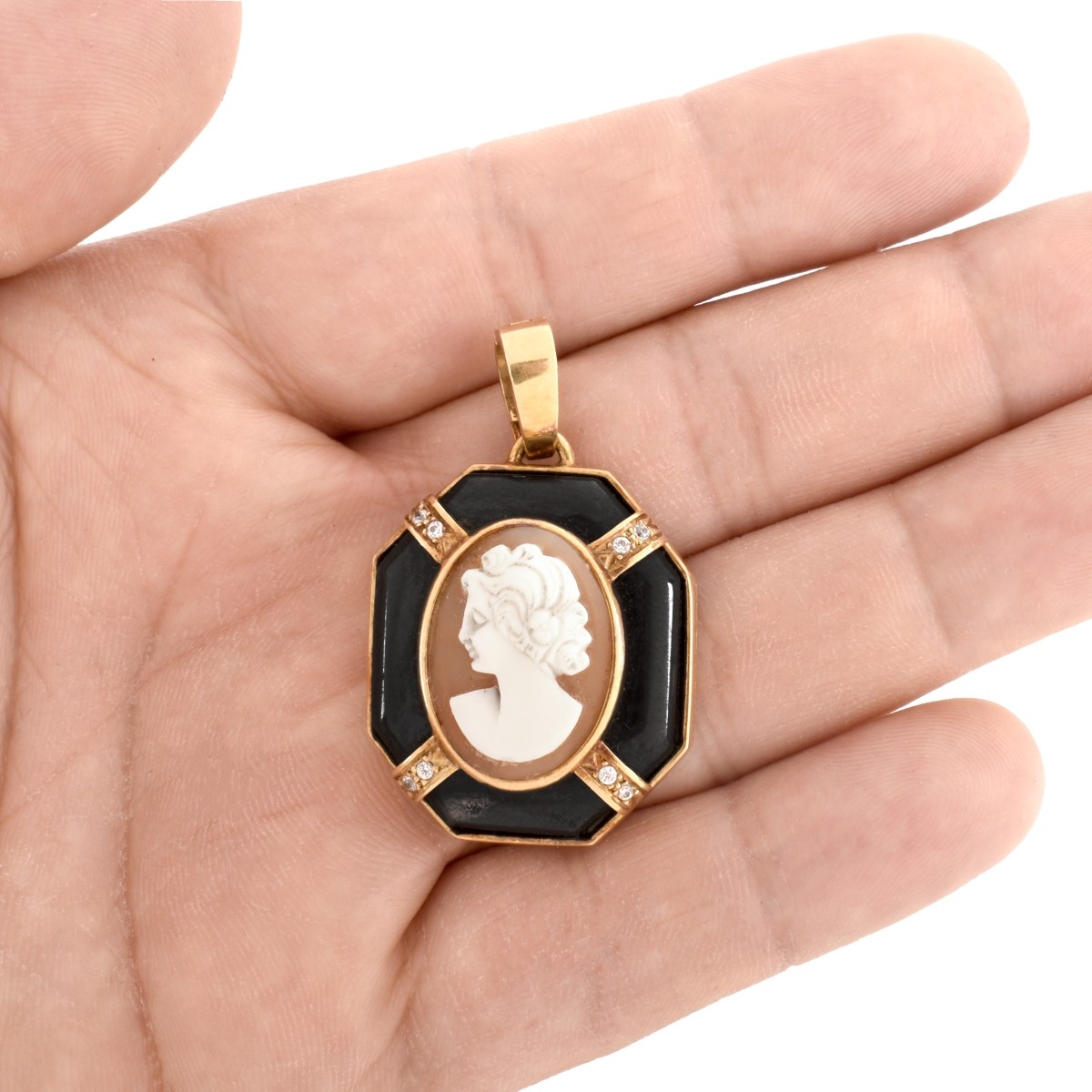 Vintage 14K, Diamond Cameo Pendant