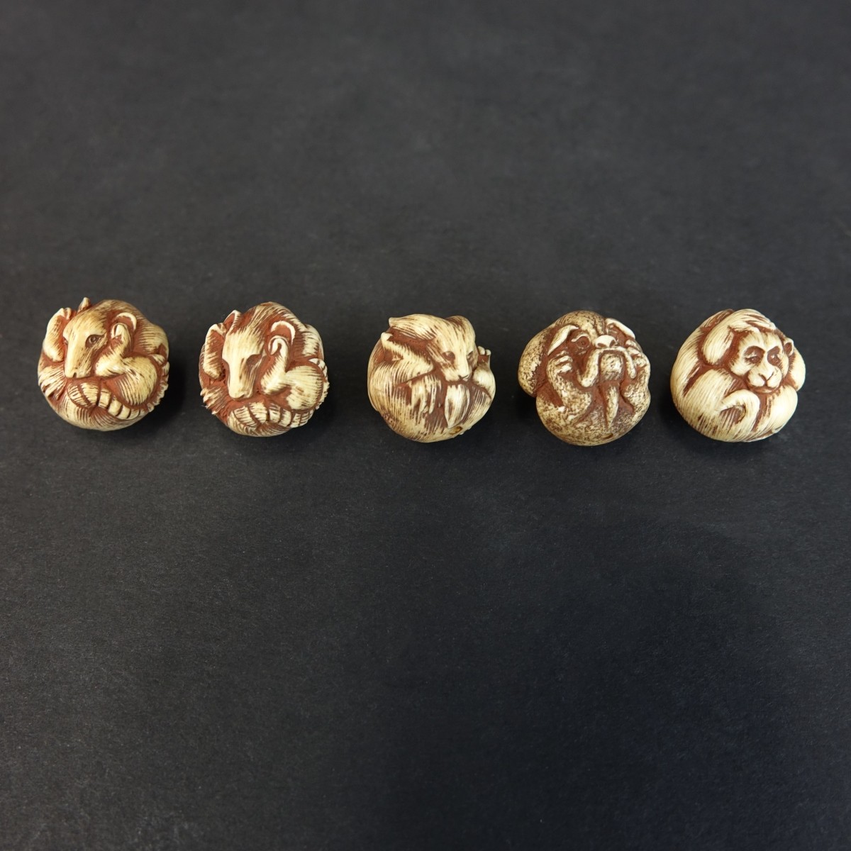 Five (5) Antique Japanese Ojime Beads