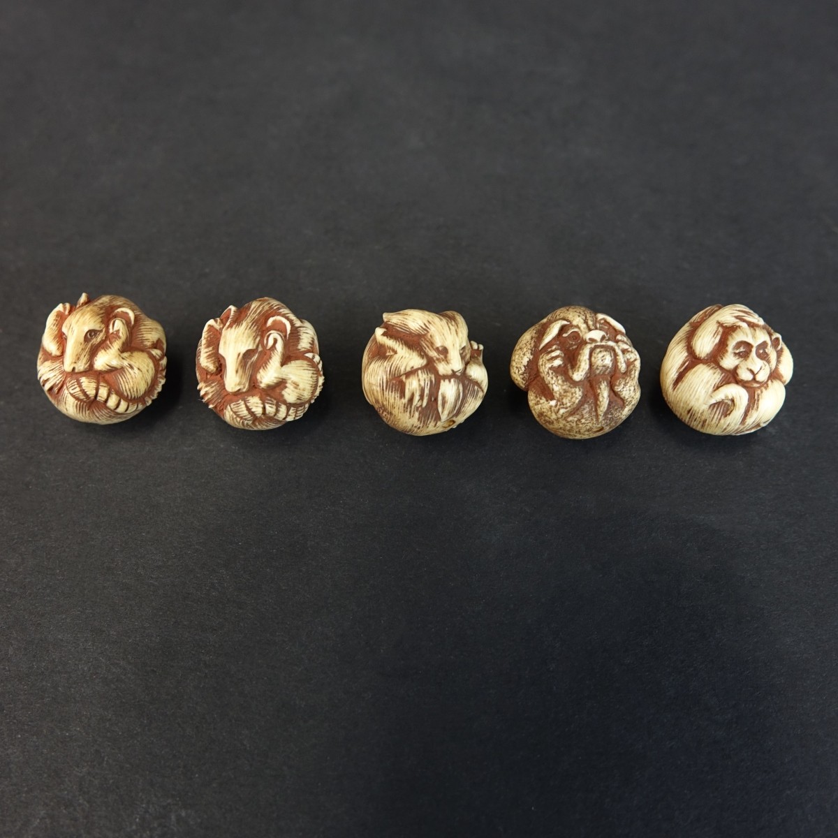 Five (5) Antique Japanese Ojime Beads