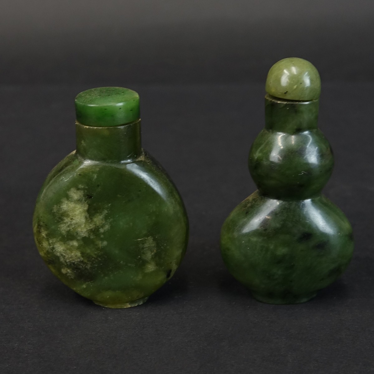 Two (2) Chinese Nephrite Jade Snuff Bottles