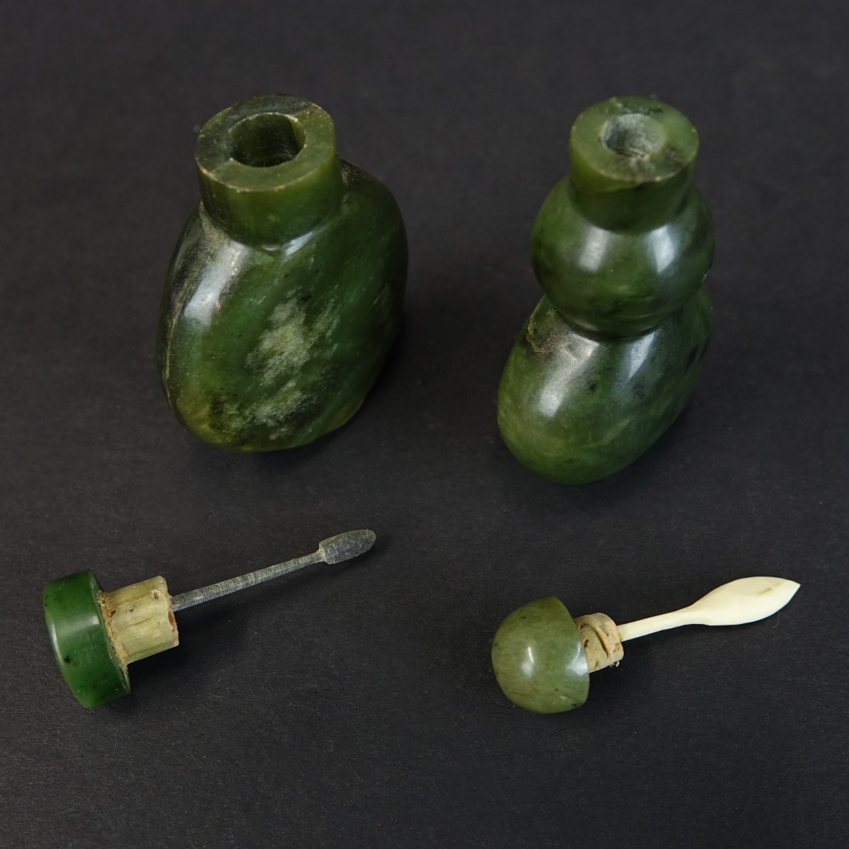 Two (2) Chinese Nephrite Jade Snuff Bottles