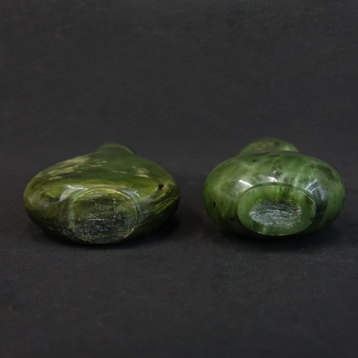 Two (2) Chinese Nephrite Jade Snuff Bottles
