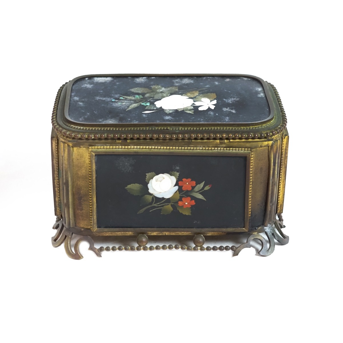 Antique French Bronze and Pietra Dura Box