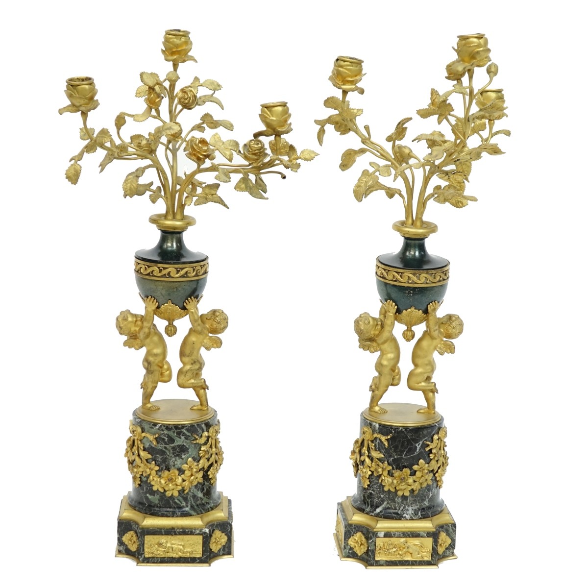 Pair of French Gilt Bronze Candelabra