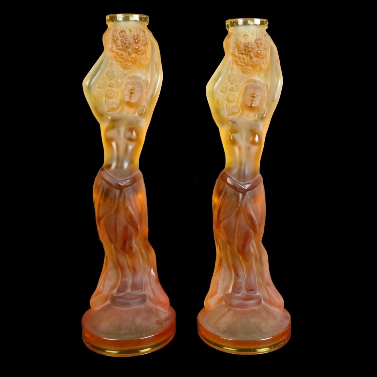 Pair of Lalique Style Candlesticks
