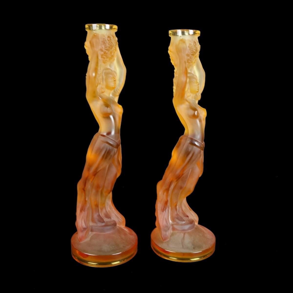 Pair of Lalique Style Candlesticks