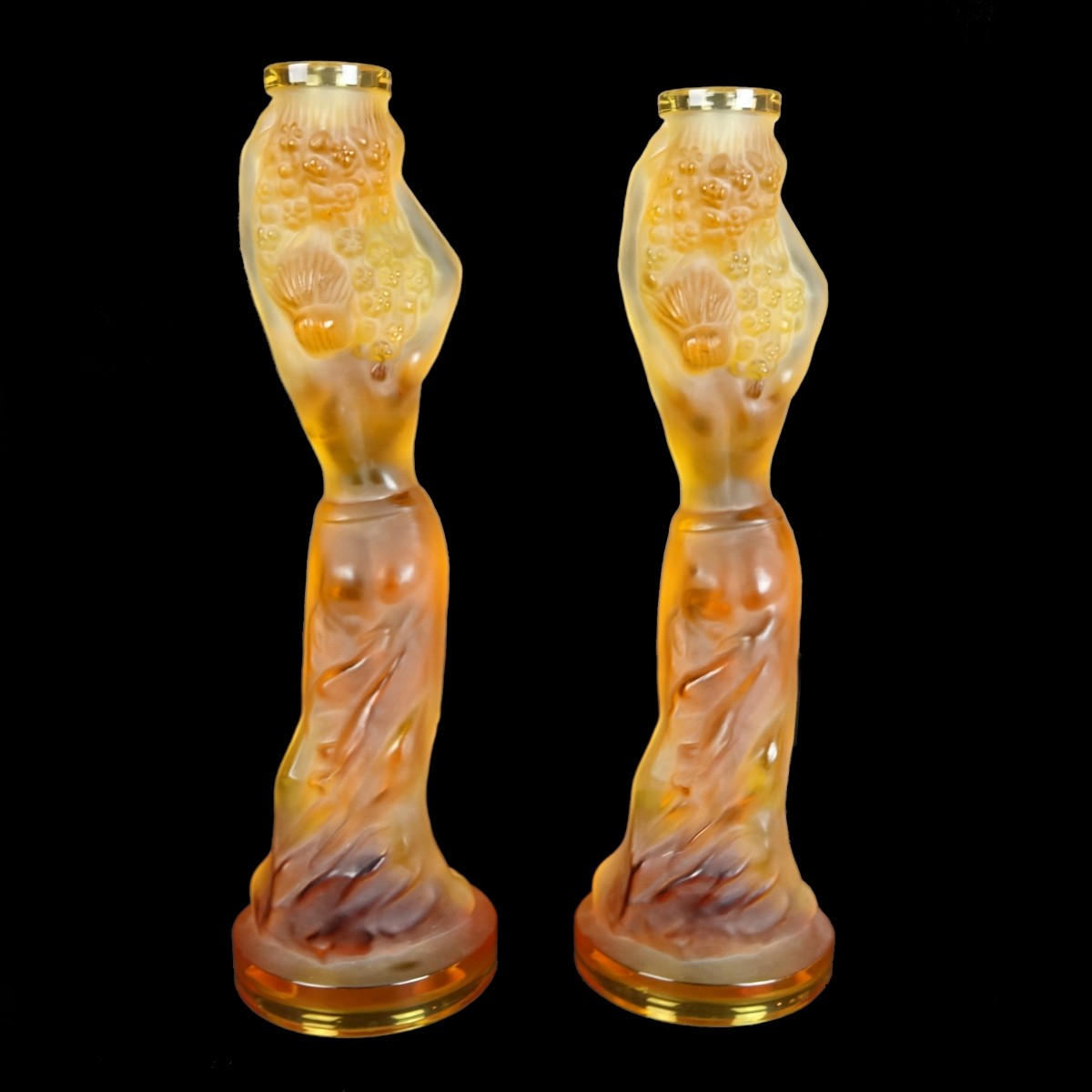 Pair of Lalique Style Candlesticks