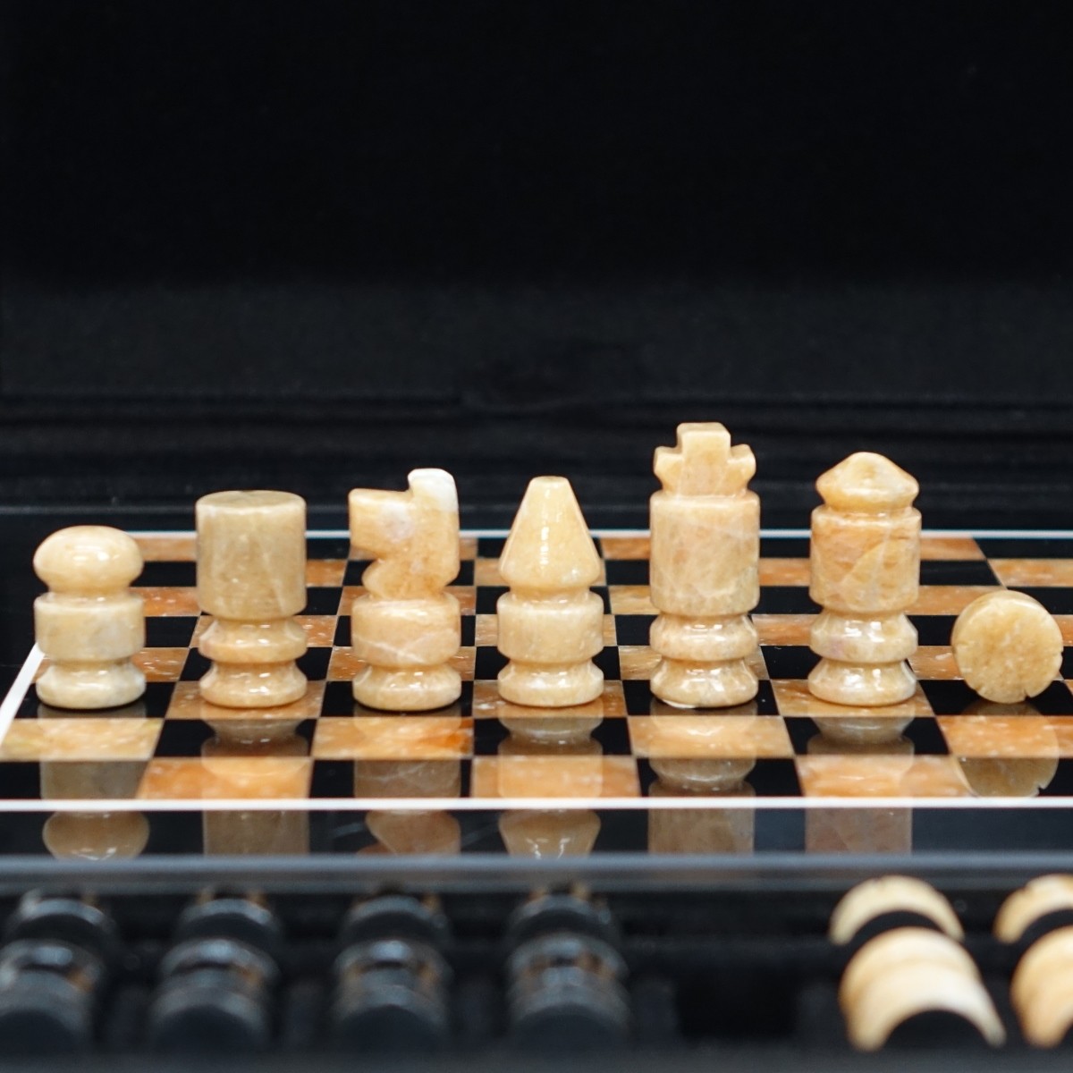 Modern Onyx and Marble Chess Set